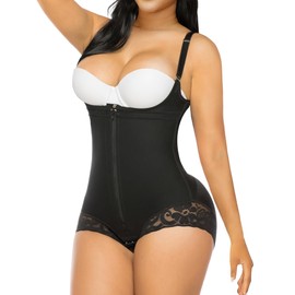 YIANNA Fajas Colombianas Shapewear for Women Tummy Control Postpartum Body Shaper Post Surgery Compression Garment Bodysuit,YA7200-Black-M