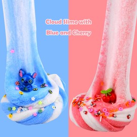 2 Pack Cloud Slime Kit with Blue and Cherry Charms, Scented DIY Slime Supplies for Girls and Boys, Party Favors Stress Relief Slime Toys for Kids Education Birthday Gift.