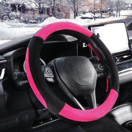 SEG Direct Pink Plush Winter Auto Car Steering Wheel Cover Universal 15 inch