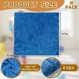 CODOHI 8 Pcs Large Microfiber Cleaning Cloth, 15.75"x15.75" Washable Reusable Microfiber Towel for House Floor Kitchen Car Window Highly Absorbent, Lint and Streak Free