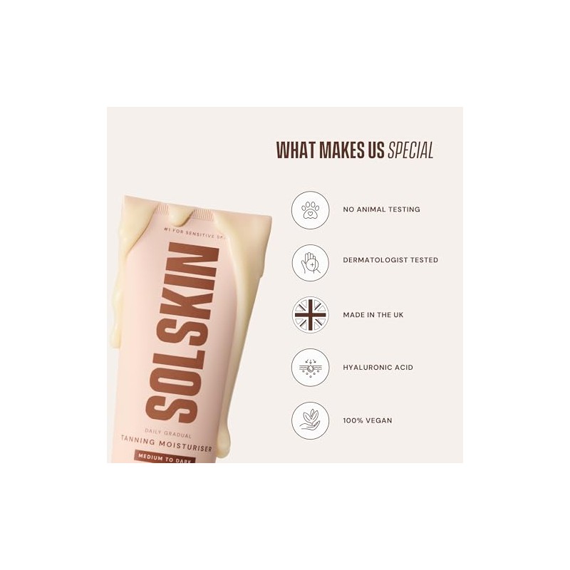 SOLSKIN Gradual Tanning Moisturiser with Aloe, Hyaluronic Acid & Vitamin
