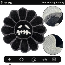 Shovagy Trippy Happy Face Rug Cool Gothic Skull Bathroom Rugs Horror Goth Ghost Smile Face Bath Rug 2FT Extra Soft Tufted Bathroom Mat Non Slip Quick Dry Bath Mats for Bathroom