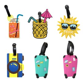 AIYONG Luggage Tags, Pack of 6 PVC Luggage Tags with Name and Address Tag Identification, Suitcase Tag Air Travel, Summer Beach Style, for Travel Suitcases and Handbags