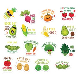 United By Color Food Stickers, 16PCS Veggie and Fruit Stickers – Non-Magnet Removable Apply Reuse Anywhere from Fridge, Laptop, Notebook to Water Bottle - Funny Pun Dietitian Gifts