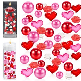 12092 PCS Valentines Day Vase Filler Decorations - Floating Valentine's Candles - Acrylic Plastic Glass Heart Rose Vase Filler - Red Pink Floating Pearls - Water Gel Jelly Beads Balls for Vases