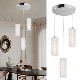 NOPAARD 3-Pack Crystal Pendant Lights for Kitchen Island, Modern Glass Chandelier Lights Fixture, 6000K LED Cold White Hanging Lighting, ETL Listed, Adjustable Height for Dining Room Bedroom, Silver