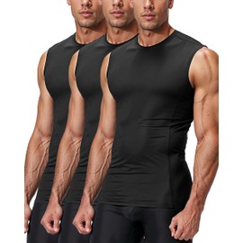 DRSKIN 3 Pack Men's Compression Shirts Sleeveless Tank Top Athletic Sports Workout Running Base Layer Active (COMTK (B+B+B) M)