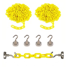 Reliabe1st 2PCS 13 Feet Yellow Plastic Safety Barrier Chain with 4 Magnetic Hooks | Loading Dock Kit | Caution Security Chain Safety Chain for Crowd Control, Construction Site | Safety Barrier