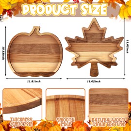 Colingmill 2 Pcs Fall Charcuterie Board Fall Wooden Platters Thanksgiving Serving Platters and Trays Cheese Wood Plate Food Serving Board for Fruit Charcuterie Party (Pumpkin, Maple Leaves)