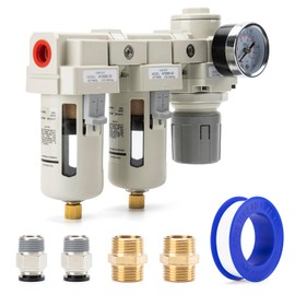 EBEIZZI 3/8" NPT Air Dryer for Compressor Water Separator for Air Compressor Filter Double Air Pressure Regulator with Gauge Combo Semi-Auto Drain Poly Bowl