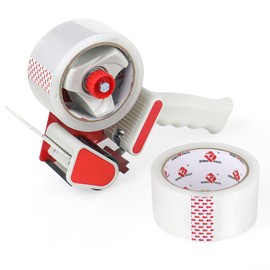 BOMEI PACK Heavy Duty Packaging Tape Dispenser, 2 Inch Tape Gun with Clear Tape, 1 Dispenser + 2 Rolls (Clear)
