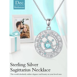 TOUPOP Sagittarius Necklaces for Women White Gold S925 Sterling Silver Zodiac Constellation Pendant Necklace with Turquoise December Birthstone Sagittarius Zodiac Sign Birthday Jewelry for Wife