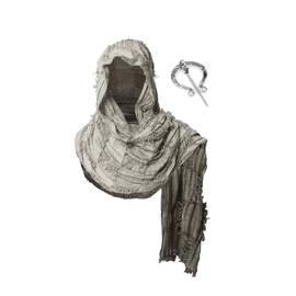 FSUJWOA Medieval Scarf Wrap Cape, Shoulder Scarf Long Scarf with Brooch, Renaissance Hooded Shaw, Shaman Hood, Grey/Black (Ash), Unit size