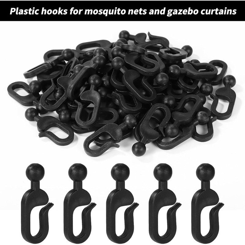 Yeanifeana Plastic Hooks for Gazebo Curtains, Mosquito Netting Black Plastic