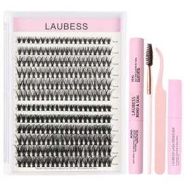 Lash Extension Kit LAUBESS Lash Clusters Kit Cluster Eyelash Extensions Kit Eyelash Clusters Lash Bond and Seal Waterproof Tweezers Brush Lash Glue Remover (Kit 30D/40D-D-Mix9-16)