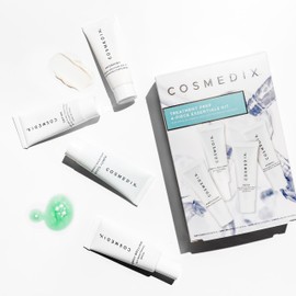 COSMEDIX Starter Kit | Four-Piece Travel Size Kit | Features Bestselling Skin Solutions | Includes Gentle Face Cleanser, Skin Treatment Serum, Exfoliator & Moisturizer, All Skin Types, Cruelty Free