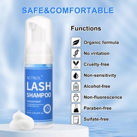 ACTROL Eyelash Extension Cleanser 60ML Natural Lash Extension Shampoo Unscented Upgrade Foaming Cleanser Paraben & Sulfate Free Non-lrritating with Salon and Home Care