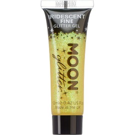 Gel iridiscente fino para cara y cuerpo de Moon Glitter – Amarillo – Pintura facial con purpurina para cara, cuerpo, cabello, uñas, 12 ml