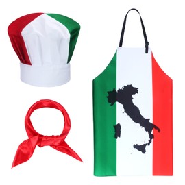 Keymall Italian Chef Costume Chef Hat and Apron for Women Italian Flag Bib Apron Baking Fabric Cooking Apron for Home Kitchen, Set B, standard