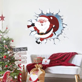 ANHUIB Christmas Wall Stickers,3D Wall Stickers with Santa Claus,Christmas Wall Decorations,Xmas Decal Indoor Decorations,Christmas Gifts,Christmas Decals for Home Office Classroom Party Decorations