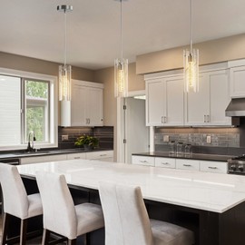 Esfos Pendant Ceiling Light Fixture, LED Kitchen Lighting Crystal Pendant Lights Kitchen Island, 1-Light Integrated Kitchen Hanging Light Fixture Modern Island Light with Bubble Glass Three Pack