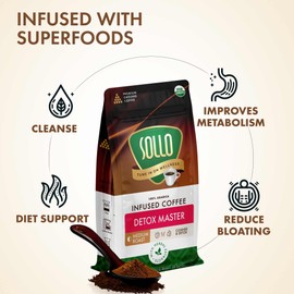 Sollo Detox Infused Ground Coffee Blend, Healthy Body Support, Dark Roast, Bold & Smooth Taste, 100% Arabica Specialty Grounds, 12 oz