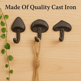 The Bridge Collection Set of 3 Cast Iron Mushroom Wall Hooks - Nature Inspired Toadstool Hangers - Mushroom Shaped Hanging Hook Trio Perfect for Entryway, Bathroom or Woodland Decor