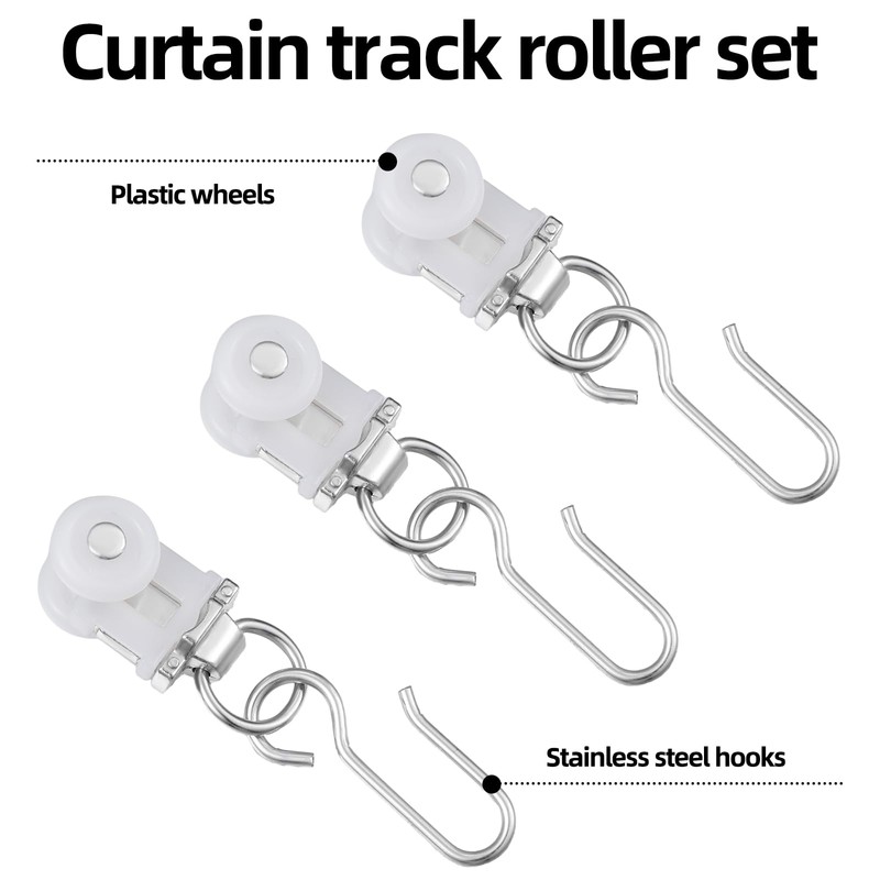 Barydat 20 Set Curtain Track Roller Hooks 0.59 inch Diameter