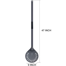 SHANGPEIXUAN Pizza Turning Peel 9 Inch Pizza Peel Aluminum Pizza Turner Round Perforated Pizza Peel 47 Inch Long with Hook Outdoor Pizza Oven Accessories