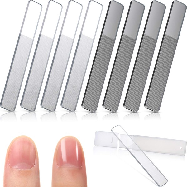 8 unidades Nano Glass Nail Shiner Limas de vidrio para uñas de vidrio y brillo de uñas con estuche para uñas naturales, Blanco y Negro