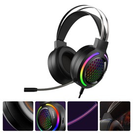 KOMBIUDA Luminous Wired Gaming Headset with Microphone Lightweight Over-Ear Design for Noise Reduction Comfortable Earmuffs for Long Gaming Sessions Black RGB Backlight