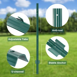 XYADX XYADA Fence Posts Sturdy Duty Metal Fence Post,U Post for Fencing in Garden Yard and Outdoor Wire-Pack of 10 (3 Feet), Green