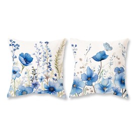TAJWE Floral Throw Pillow Covers 20x20 Set of 2 Spring Summer Outdoor Decor Pillow Cases for Home Couch Decorations Blue
