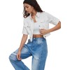 LifeShe Women Stretch Cropped Denim Jacket Short Sleeves Button Down