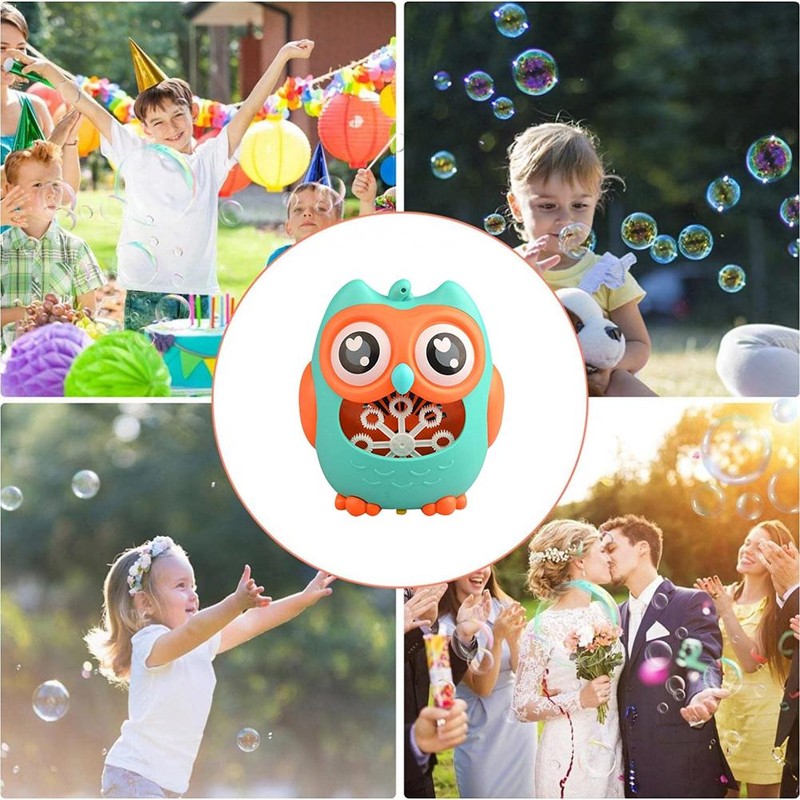 Bubble Machine for Kids Cartoon Owl 8 Holes Automatic Bubble