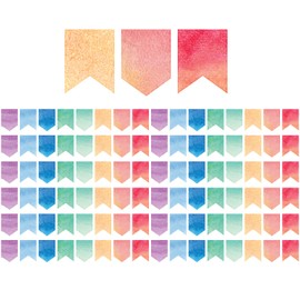 Teacher Created Resources Watercolor Pennants Die-Cut Border Trim, 35 Feet Per Pack, 6 Packs
