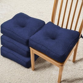 COOLBEBE Chair Cushions for Dining Chairs Set of 4, Non-Slip Kitchen Chair Cushions with Ties, 4PCS Breathable Foam Seat Cushion Chair Pads for Dining Chairs, 16.5" X 16.5", Navy