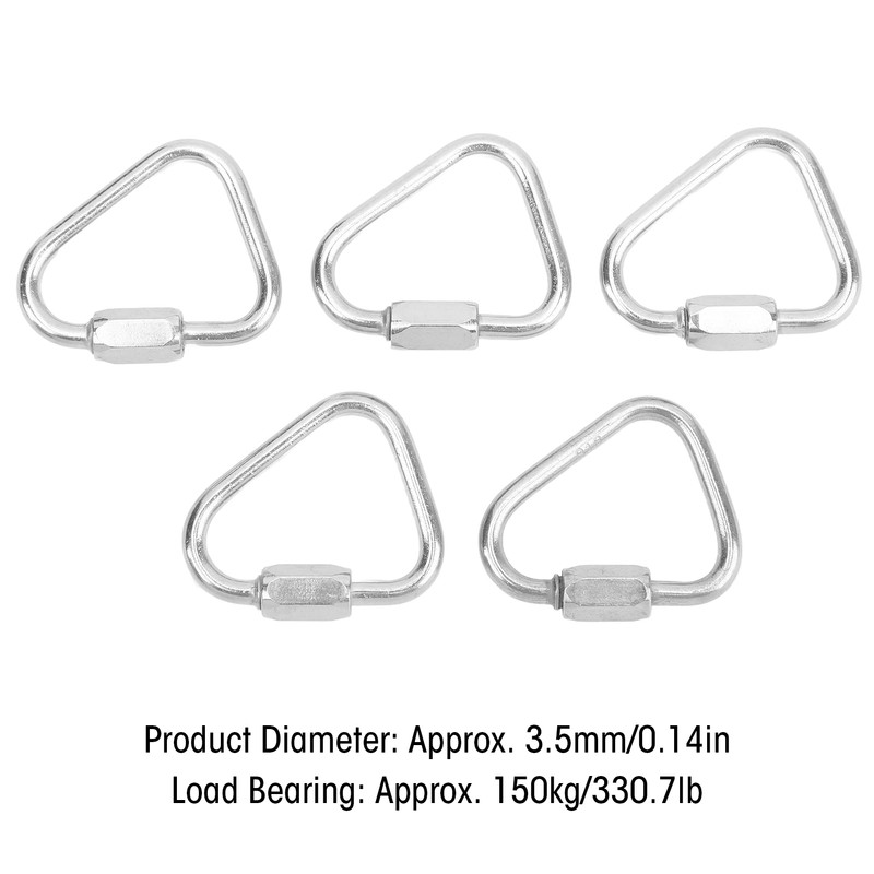 5pcs Triangle Locking Carabiner Stainless Steel Portable Easy to Carry