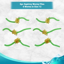 Feeder Creek Squirmy Wormy Fly Fishing Flies | Fly Fishing Lures with Bead Head Size 12 | Fly Fishing Assortment | Trout Flies | Bass Flies | Streamer Flies (Green (6 Pack))