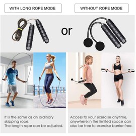 LEKEONE Ropeless Jump Rope,Switchable Dual Mode Ropeless and Corded Jump Rope With Memory Foam Handle Adjustable Skipping Jump Rope for Adult and Children Fitness Training Tool (Black)