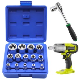 WYYFXY® Torx Socket Set Outer Star Socket Set E Profile Socket Spanner Set with Blue Storage Box for 1/4, 3/8, 1/2 Inch Sockets
