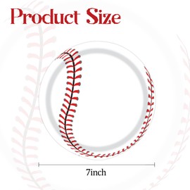 KFJBPB 50PCS Baseball Party Paper Plates 7 Inch, Disposable Baseball Birthday Party Supplies Dessert Plates for Birthday Baby Shower Sports Event Decorations (Baseball)