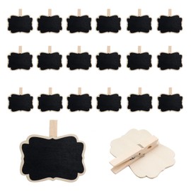 Yuqim 20 Pack Wooden Mini Chalk Board Clip on Signs Blackboard Tag with Clips Message Chalkboard Labels Clip for Baskets Memo(Flower)
