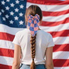 2pcs 4th Of July Bow Hair Clips For Women Large Bows Patriotism Hair Pins American Flag Hair Barrettes Hair Accessories White Blue Red Long Tail Bowknot Hair Clip For Independence Day Party Decoration