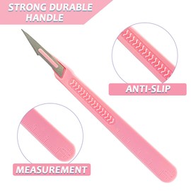 Scalpel Blades #11 Dispoable Steriled Surgical Knife for Biology Anatomy, Dermaplaining, Podiatry, Practicing Cutting, Medical Student, Sculpting, Repairing, Crafts-Pink