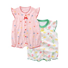 JiAmy Baby Romper Girls Summer Pack of 2 Short Sleeve Jumpsuit Clothing Made of 100% Cotton Playsuit & Pyjamas Baby Clothing for Newborns 0-12 Months, Green