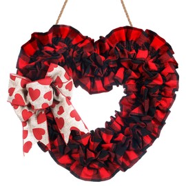 Bencailor Valentine's Day Wreath for Front Door Burlap Heart Shaped Wreath with Bows Valentines Heart Wreath Outdoor Lover Gift for Valentine Wedding Party Supplies (Plaid Design)