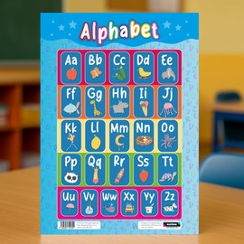 Sumbox Educational Preschool Posters For Nursery Classroom, Pack of 4 Homeschool Preschool A3 Poster Bundle, Teach Numbers Alphabet Shapes, Kids Learning Posters For Children
