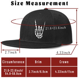 Tijeyi Mens Snapback Hat Skull Hat Flat Bill Hats for Men Skeleton Hand Baseball Cap Skateboard Teen Hats for Boys Black Snap Backpack Men's Hats & Caps Flat Brim