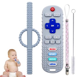 Remote Control Shape Soft Silicone Baby Teething Chew Toy for Babies 6-18 Months,BPA Free(Gray)